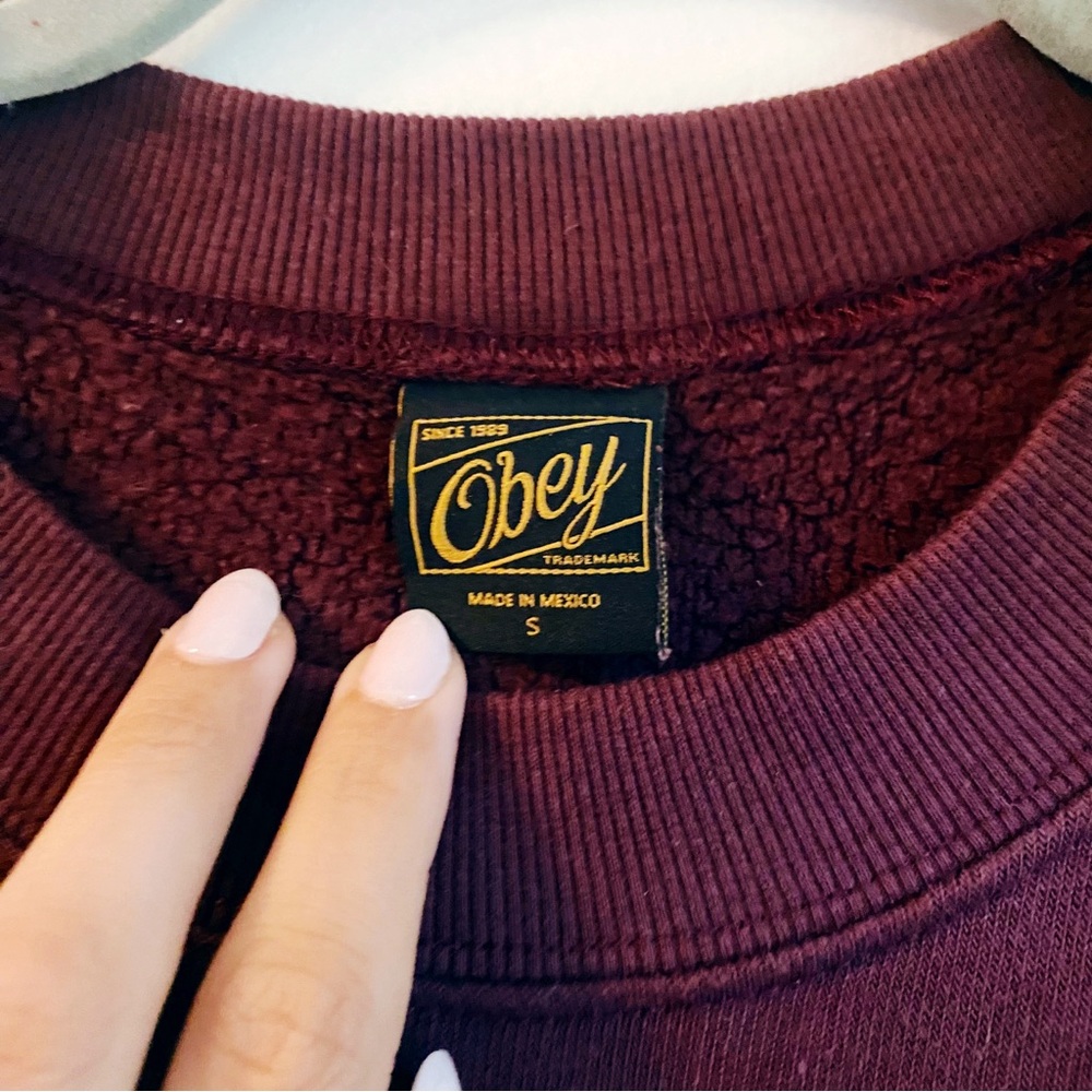 Obey women maroon sweatshirt small can’t believe we still have to protest this - Picture 3 of 6